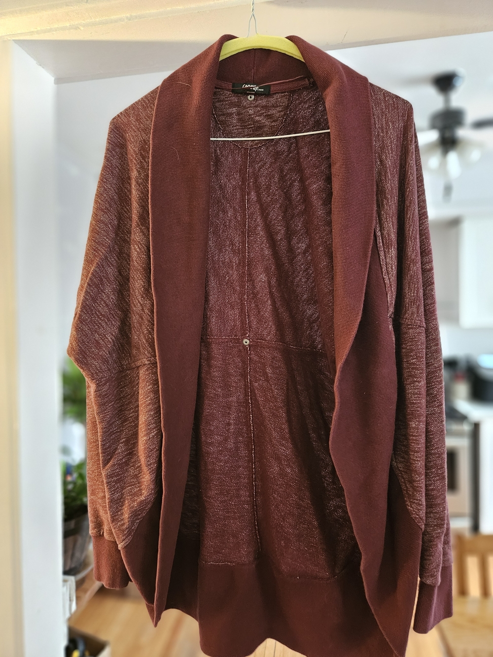 Maroon Open-Front Shawl Collar Cardigan
